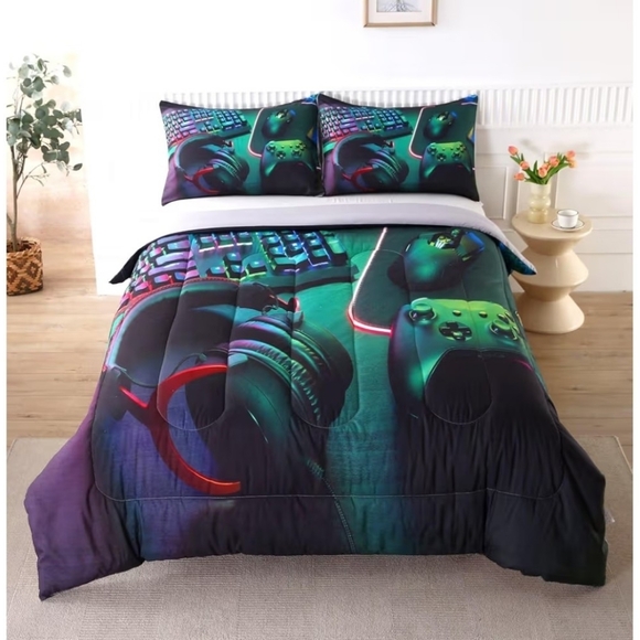 Gamer Comforter Sets for Teens Gaming Bedding Sets Twin Bedspread&2 Pillow Cases - Picture 2 of 12